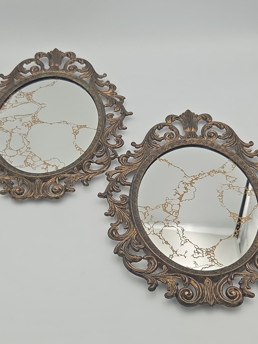 Vintage Ornate Gold-Tone Oval Hollywood Regency Wall Mirror Pair -
